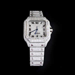 Luxury Men's <b>Mechanical</b> Hip Hop <b>Watch</b> Customizable Full White VVS Moissanite Diamond Analog Display Antique Sport Style - Product Image 1