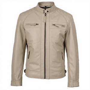 2026 OEM Most Selling Beige Original Cowhide Leather <b>Jacket</b> For Men's Zipper Pockets High Quality Low MOQ <b>Heated</b> Fashion <b>Jackets</b> - Product Image 1