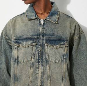 Veste en jean à manches longues vintage unique pour hommes couples col montant brodé fermeture éclair bouton vêtements d'automne-disponible tout - Product Image 4