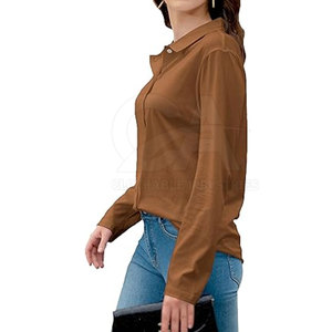 Camisa de Moda para Mujer, Manga Larga, con Botones, Informal, para Uso Diario, Lisa - Product Image 3