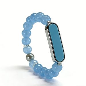Pulsera inteligente con cuentas de piedras preciosas azules y cierre metálico para seguimiento de actividad física y monitorización del ritmo cardíaco, joyería de moda unisex - Product Image 1