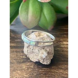 Navajo Handmade Sterling Silver Cluster <b>Rings</b> White <b>Opal</b> Princess Cut Topaz Cross Pattern Inlay Invisible for Everyday Wear - Product Image 4