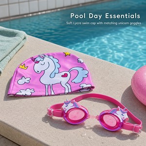 <span class=keywords><strong>Gorro</strong></span> de Natación y Gafas de Natación para Niños, Impermeables, Ligeros, con Estampado de Unicornio, Correa Ajustable para <span class=keywords><strong>Piscina</strong></span> y Playa - Product Image 2