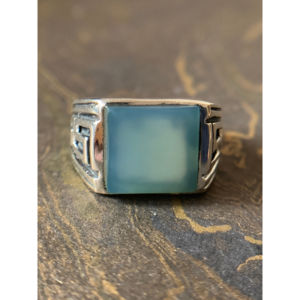 Bague signet classique en argent 925 avec pierre précieuse carrée en calcédoine aquatique, bijoux faits à la main, vente en gros - Product Image 1