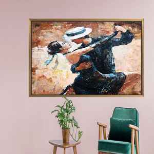 Modern Art Canvas Print - Tango Dancers Kitchen Decor Art,1P:Gold <b>Framed</b> - Product Image 1