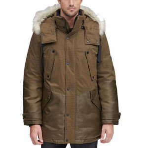 Chaqueta Parka personalizada para hombre, Parka de color marrón con capucha de piel sintética y bolsillos delanteros, el más vendido de verano, precio al por mayor - Product Image 2