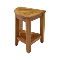 Chaise de salle de bain demi-carré en teck, style artisanal, montage facile, banc de douche avec étagère de rangement, mobilier de salle de bain écologique