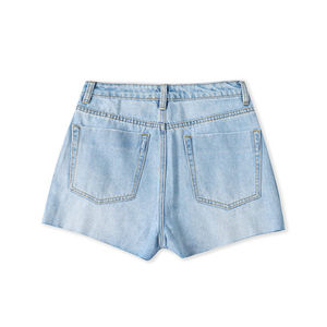 กางเกงขาสั้นผ้ายีนส์ขาสั้นของผู้หญิง100% ขาสั้นผ้าคอตตอนสีฟ้า - Product Image 2