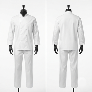 240 GSM Polyester/Cotton Twill Chef <b>Jacket</b> <b>White</b> Double Breasted Unisex <b>Short</b> Sleeve Silk Screen Printed Logo - Product Image 1