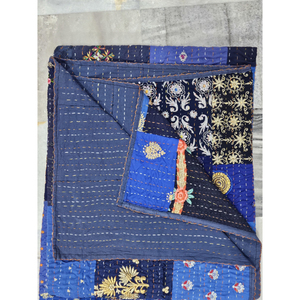 Hecho a mano indio Vintage Kantha Khambadiya seda Patchwork moda invierno decoración del hogar colcha sábana alta ropa usada - Product Image 4