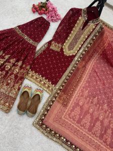 New Designer Party Wear Georgette Fabric <b>Top</b> Palazzo and Dupatta Set With Heavy Embroidery Work From Indian Wholesale Supplier - Product Image 6