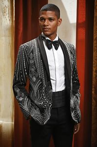 Traje negro transpirable para hombre, traje bordado para hombre, esmoquin hecho a mano para boda, novio, fiesta, chaqueta, pantalones - Product Image 4