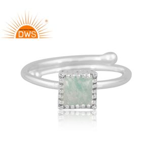 Dernières tendances Bague empilable au design carré en pierre précieuse amazonite naturelle en argent sterling 925 Fabricant de bijoux personnalisé - Product Image 3