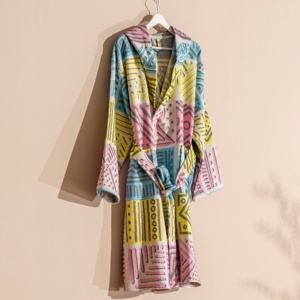 Albornoz Turco con Forro de Felpa Arcoíris, Rayas Multicolores, con Capucha, 100% Algodón - Product Image 1