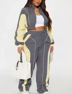 Womens High Quality Autumn Casual Ladies Jogger Set Neon <b>Black</b> Grey Two Piece Set <b>Windbreaker</b> Tracksuit Girls Customized - Product Image 2