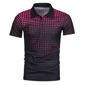 Mode décontractée pour hommes T-shirt à rayures carrées à pois imprimé en 3D pour l'extérieur T-Shirt respirant à revers manches courtes pour polo - Product Image 3