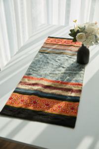 Vintage Hmong Batik <b>Table</b> <b>Runner</b> - Handwoven Ethnic Hemp <b>Table</b> Mat with Colorful Embroidery - Boho Home Decor Centerpiece - Product Image 6