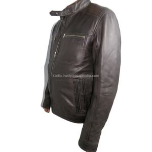 Chaqueta cafe racer de cuero marrón desgastado para hombre - Product Image 2