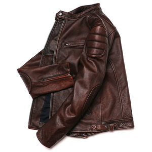 2025 Vintage Brown <b>Genuine</b> <b>Leather</b> <b>Jacket</b> Real Natural Cowhide Men Motorcycle Biker Coat Mens Slim Calf Skin Coat <b>jacket</b> for men - Product Image 3