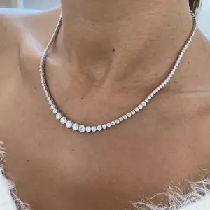 <b>925</b> <b>Silver</b> Tennis <b>Necklace</b> with 20Ct Round Moissanite Diamond for Engagement Wedding Anniversary Party - Product Image 3