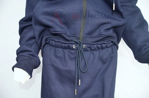 Ensemble de survêtement bleu marine 100 % coton biologique avec logo personnalisé, vêtements de sport à séchage rapide et respirants, veste zippée intégrale et pantalon, OEM - Product Image 4