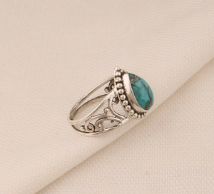 Anillo de Plata de Ley 925 sólido turquesa cobre azul hecho a mano para hombre y mujer, joyería de aniversario de boda, anillo de moda de pera - Product Image 3