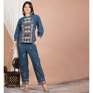 Mujer Bordado Recto Corto Kurta Co-ord Set - Product Image 2