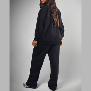 Ensemble de survêtement décontracté pour femmes deux pièces sweat à capuche pantalon de survêtement avec motif solide imprimé personnalisé col montant personnalisable - Product Image 3
