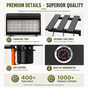 Barbecue au charbon pliable certifié CE GS LFGB <span class=keywords><strong>EN</strong></span> 1860 avec tables latérales doubles, revêtement nano, personnalisation OEM, vente <span class=keywords><strong>en</strong></span> gros - Product Image 3