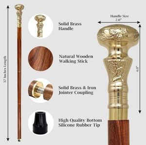 Bastón de madera de lujo con mango de latón tallado Bastón de madera portátil de 3 piezas para viajes para hombres y mujeres - Product Image 2
