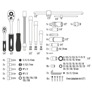 Set di chiavi a bussola e inserti CRV da 94 pezzi 1/2" - 1/4" - Product Image 2