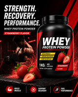 Poudre de Protéine de Lactosérum 1KG 24g de Protéines par Portion Supplément Nutritionnel Sportif Saveur Fraise Prise de Masse Musculaire Soutien à la Récupération OEM