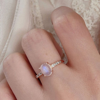 Déclaration en gros semi-bijoux tendance or rose dames rose argent sterling solitaire 925 opale bagues