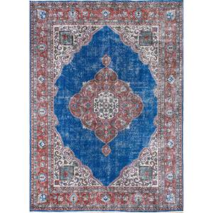 Alfombra de Lana Azul Vintage Hecha a Mano, Estilo Boho, con Medallón Abstracto y Patrón Rectangular para Entrada, Pasillo, Hogar -Pae-2370 - Product Image 1