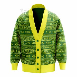 Custom Greek Chi Eta Phi Sorority Clothing Cotton Self Knitted African Print Button Down <b>Cardigan</b> Sweater - Product Image 1
