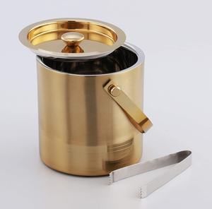 Cubo de hielo redondo de cobre y acero inoxidable de doble pared KING de gran tamaño con herramientas de barra de tapa y pinzas - Product Image 5