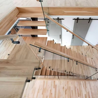 Canada Standard Moderne Intérieur Métal Bois Cantilever Escalier Mono Stringer avec rampe en verre Escalier droit en bois de chêne