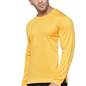 Venta al por mayor nuevo diseño de manga larga Camiseta lisa logotipo personalizado impreso color amarillo camisetas para hombres 100% algodón camisetas - Product Image 2