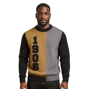 Divine Nine Greek Fraternity Alpha Gold 3 Tone Knit Sweater Año de La Fundación Chenille Bordado Varsity Knit Pullover Ropa - Product Image 1