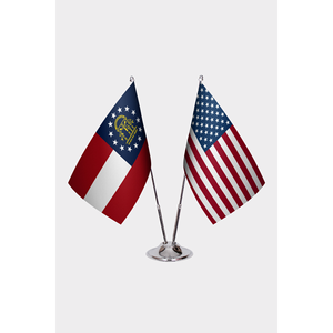 Géorgie et États-Unis Ensemble de drapeaux de bureau personnalisés, imprimés numériquement, en satin polyester, en soie, en plastique, avec mât en aluminium, pour l'éducation - Product Image 1