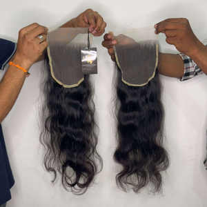 Extensions de cheveux humains de temple indien bruts non traités, faisceaux de cheveux bouclés avec fermeture à lacet HD - Product Image 1
