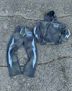 เซ็ตชุดวอร์มแนวสตรีทแวร์พร้อมฮู้ดมีซิปมีฮู้ดแนววินเทจผ้าพิมพ์โลโก้ระบายอากาศสำหรับฤดูหนาวสามารถซักได้ตามต้องการ - Product Image 1