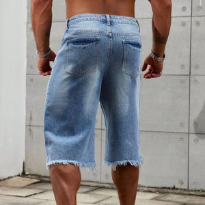 Short de fitness en jean 100% coton bleu déchiré jean jeunesse tendance décontracté style chino pour hommes - Product Image 3