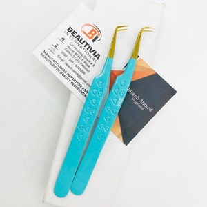 Pince à épiler d'extension de cils avec logo personnalisé bleu bébé 90 degrés durable en acier inoxydable forte prise en main multifonctionnelle professionnelle - Product Image 4