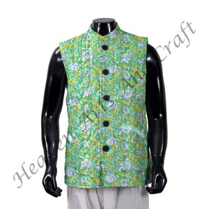 Floral Block Print Cotton <b>Jacket</b> Vintage Hand Made Fine Stitch Printed Quilted <b>Kantha</b> <b>Jacket</b> Cotton Men's Quilted <b>Jacket</b> - Product Image 2
