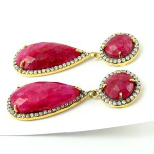 แฟชั่นอินเทรนด์!! ลูกแพร์รอบย้อมทับทิมสีขาว CZ 925ต่างหูเงิน925เครื่องประดับเงินอินเดียออกแบบเครื่องประดับเงิน - Product Image 3