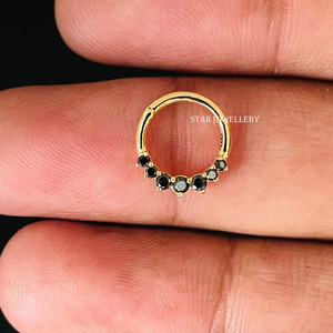 14K Solid Gold Natural Black Diamond <b>Daith</b> <b>Earring</b> FIne Jewelry. - Product Image 2