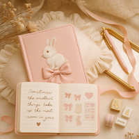 LABON Coffret cadeau carnet lapin rose avec nœud brodé Gomme à stylo journal mignon Autocollants Washi Tape dans boîte cadeau