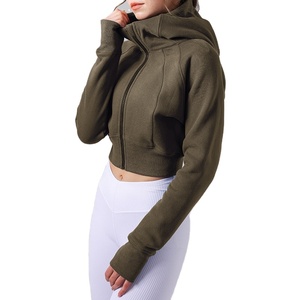 เสื้อกันหนาวมีฮู้ดสำหรับผู้หญิงเสื้อครอปสำหรับผู้หญิงเสื้อครอปสไตล์สตรีทเทอร์รี่ผ้าคอตตอนพิมพ์ลายโลโก้ออกแบบได้ตามต้องการ - Product Image 1