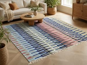 Tapis Kilim en Coton Fait Main, Style Bohème, à Maillons Entrelacés, Dhurrie, Tapis de Sol avec Franges pour Chambre et Salon - Product Image 2